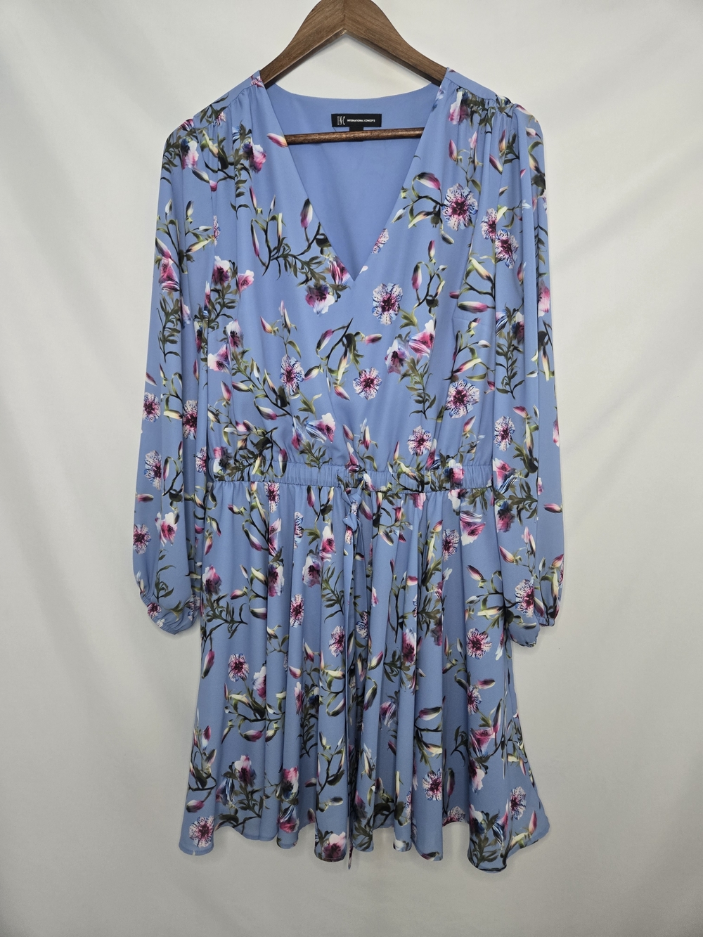 INC International Concepts Light Blue Floral Wrap Dress